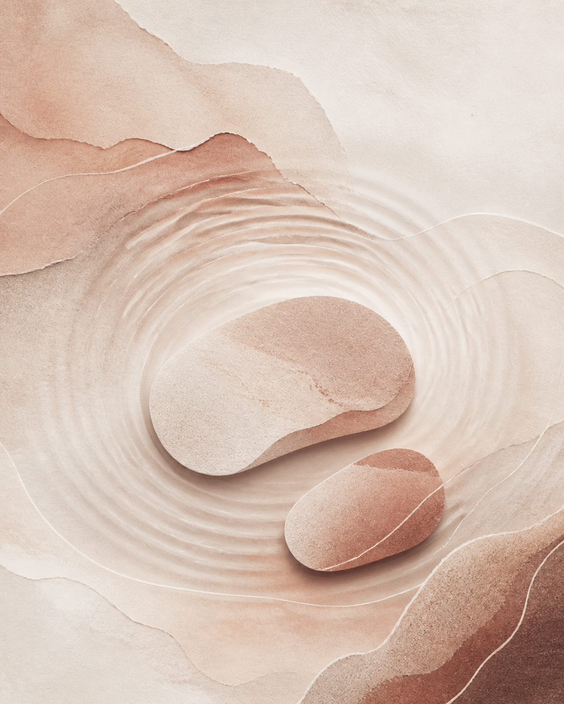 Abstract smooth stones and gentle concentric water rhythms